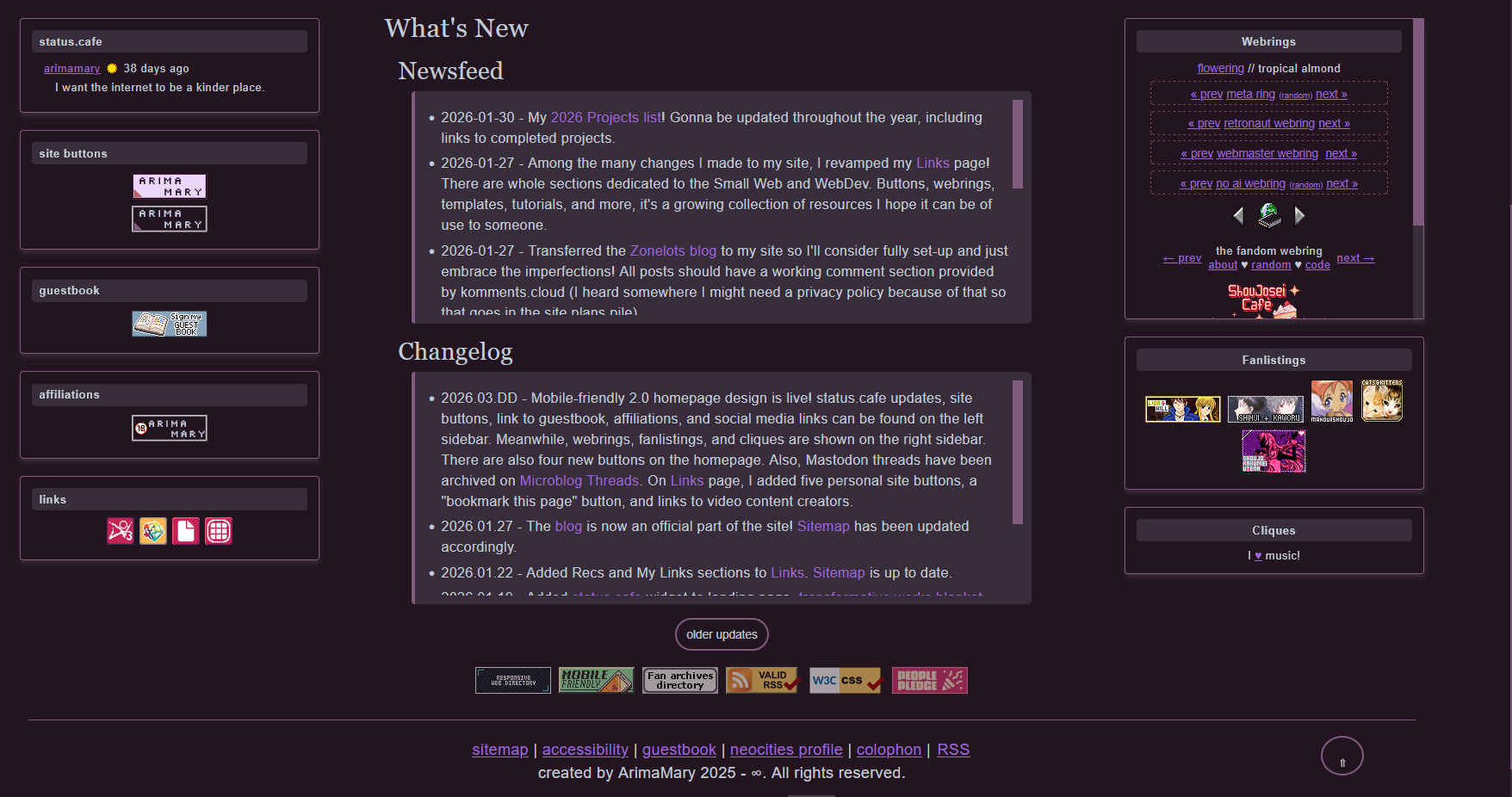 a three column layout of a purple website