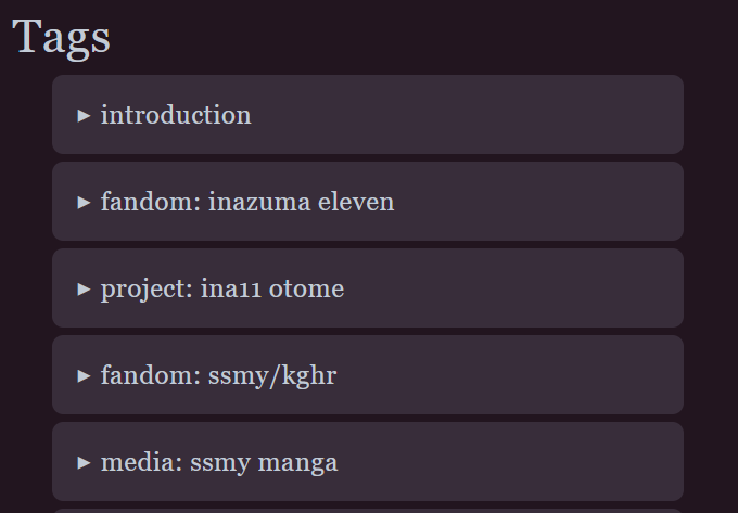 ags section. Each individual tag is encased in a contrasting color background than the site's background