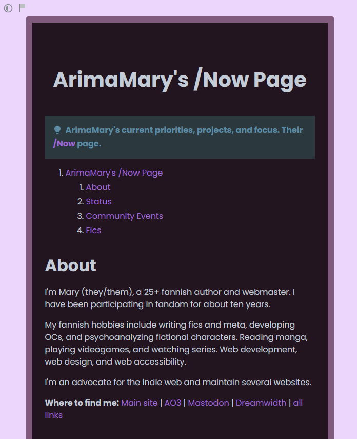 Screenshot of my Rentry page with the above code applied